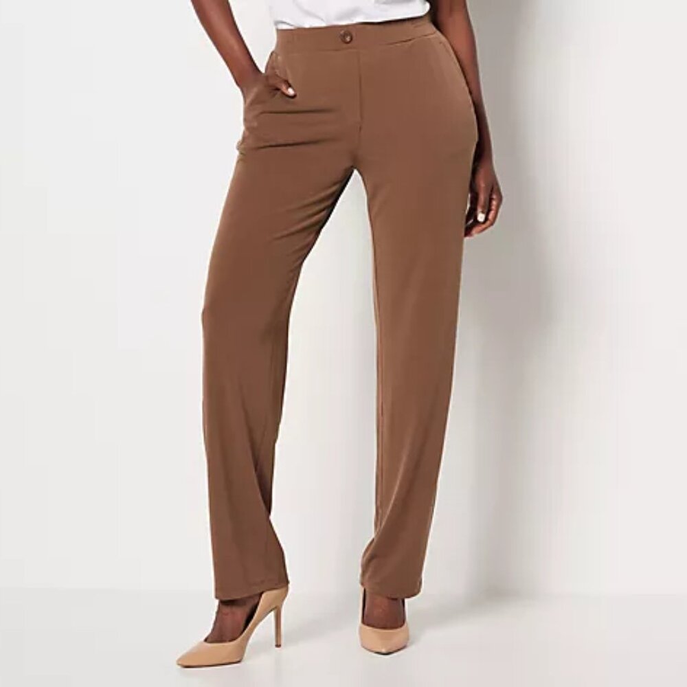 Susan Graver Driftwood Brown Liquid Knit Pull-On Pants Size XS ~ EUC